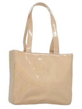 CHANEL Tote Bag Enamel Beige Gold CC Auth